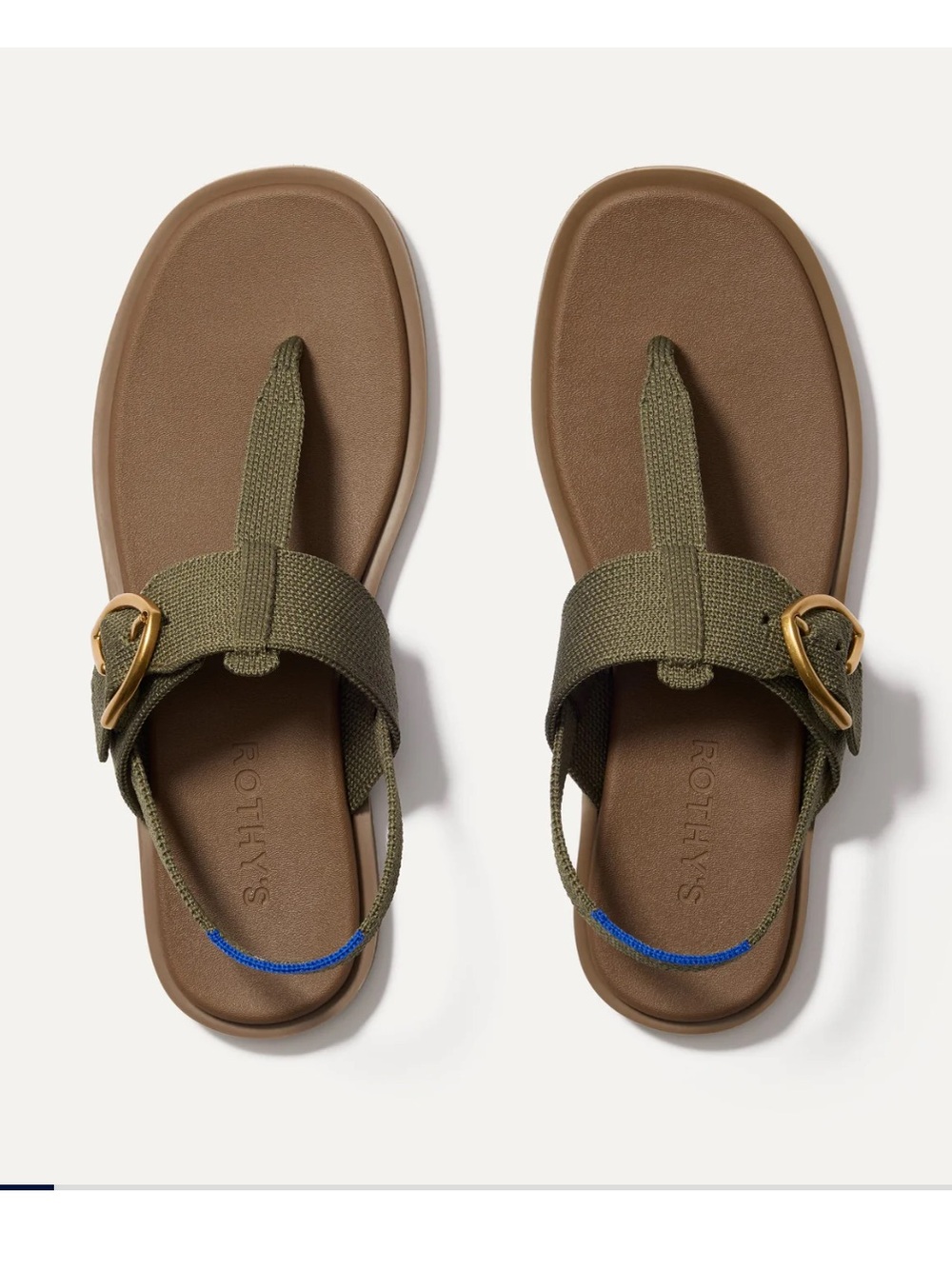 Rothy's Olive Green T-strap Sandal with Gold Buckle 8